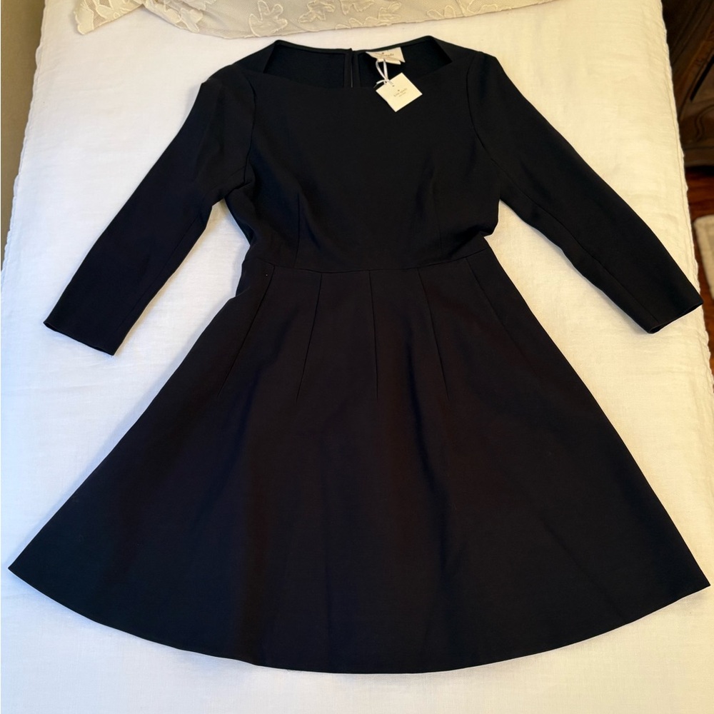 Kate Spade Classic Black Long Sleeve Fit and Flare Dress
